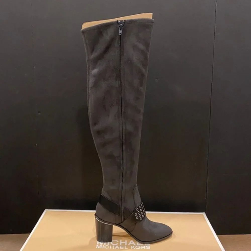 Michael Kors MK Charcoal Brody Over-The-Knee Tall Boots Shoes Heels Pumps NEW